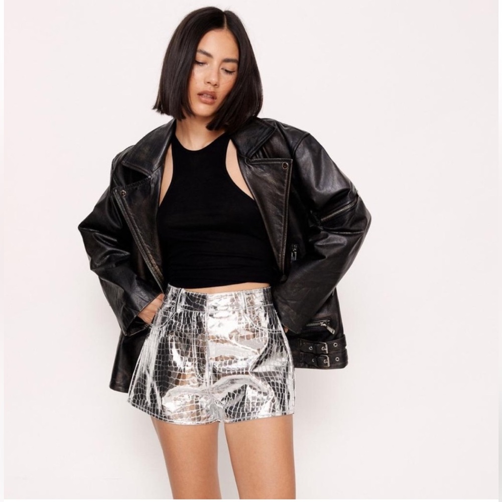 Nasty Gal Silver High Waist Shorts Brand New Size. 8